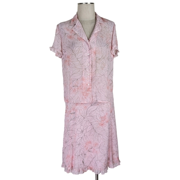 Sag Harbor Skirt Suit Size 10P Pink Floral Short Sleeve Blouse Ruffle Hem Flowy - Picture 6 of 6